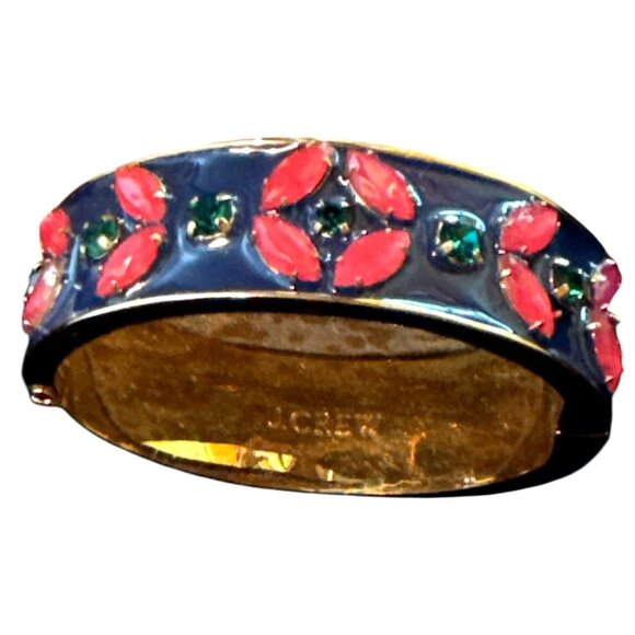 J.Crew Enamel & Gold-Tone Bangle With Pink & Green Floral Design - NOS - Picture 2 of 12